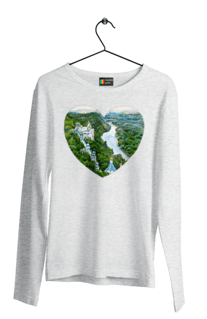 Men`s longsleeve with prints Святогорская лавра. Church, donetsk region, forest, landscape, monastery, river, svyatogorsk, ukraine. 2070702