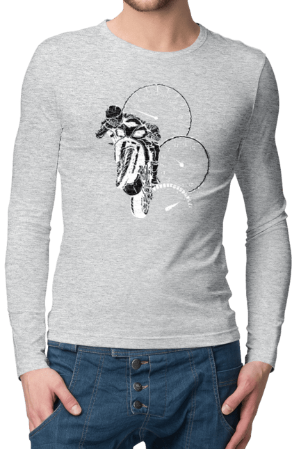 Чоловічий лонгслів з принтом "Мотоцикл І Швидкість Білий". Мото, мотоцикл, швидкість. 2070702