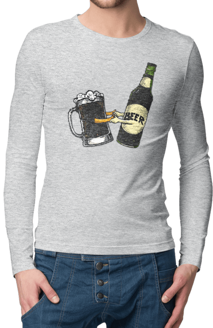 Men`s longsleeve with prints Bottle Of Beer With A Glass Of Beer. Beer, bottle, wineglass. 2070702