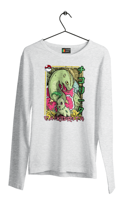 Men's longsleeve with prints Pokemon Chikorita. Anime, chikorita, games, nintendo, pokemon, pokemon go. 2070702