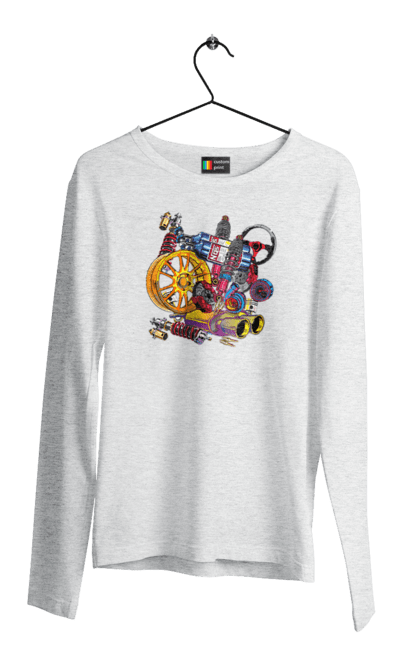 Чоловічий лонгслів з принтом "Автозапчастини". Автозапчастини, гонка, драгрейсинг, драйв, машина, стрітрейсинг. 2070702