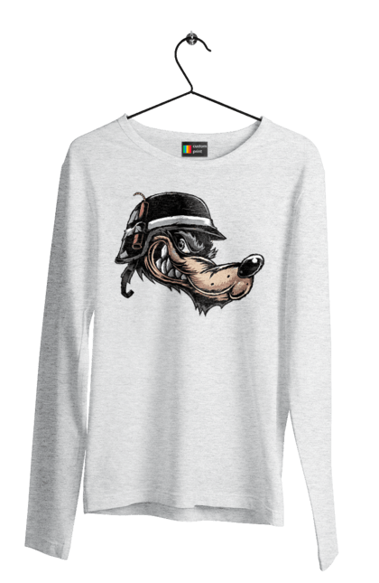 Чоловічий лонгслів з принтом "Вовк Байкер". Байк, байкер, вовк, волчара, захоплення, змагання, зуби, каска, мото, мотор, мотоцикл, мотоцикліст, мульт, мультик, мультфільм, мультяшний, ну почекай, посмішка, спорт, стиль, стильний, усмішка, хобі, шолом. 2070702