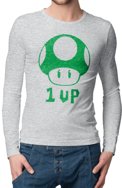 Чоловічій лонгслів з принтом "1UP Maрio". Mario bros, nintendo, гра, маріо, персонаж. 2070702