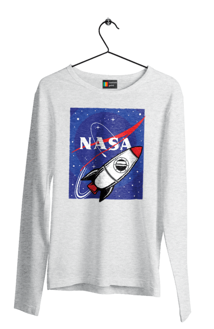 Men's longsleeve with prints NASA. Aeronautics, astronautics, aviation, nasa, research, rocket, science, space, technologies, usa. 2070702