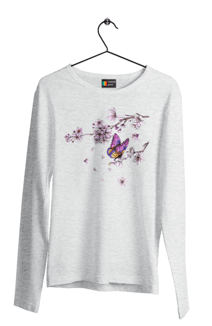 Men`s longsleeve with prints Butterfly And Sakura. Butterfly, sakura, spring, wood. 2070702