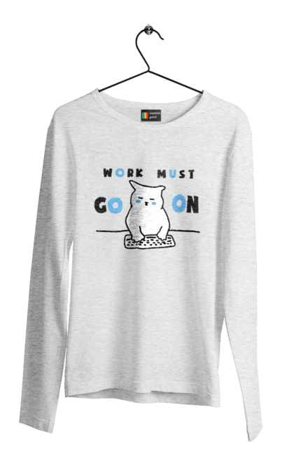 Men`s longsleeve with prints Work must go on. Cat, cats, work. 2070702