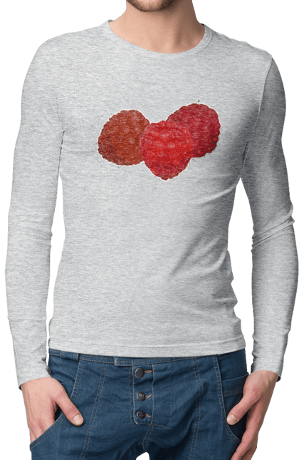 Men`s longsleeve with prints Raspberry. Berry, delicacy, diet, fetus, food, raspberries, red, ripe, summer, tasty, vegan, vegetarian. 2070702