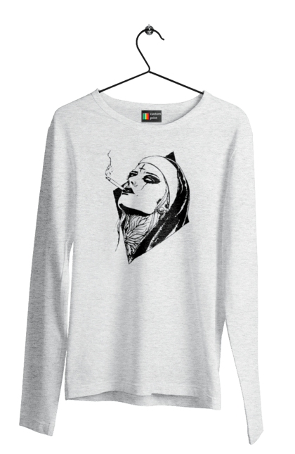 Men`s longsleeve with prints Nun. Cigarettes, cool, girl, tattoo. 2070702