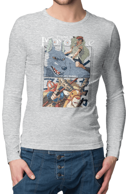 Men's longsleeve with prints Princess Mononoke. Adventure, anime, fantasy, ghibli, hayao miyazaki, princess mononoke, studio ghibli. 2070702