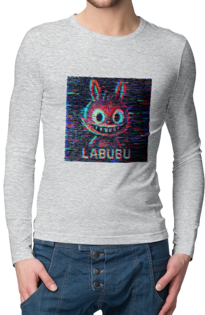 Чоловічий лонгслів з принтом "Лабубу". Crt, rgb, глітч, кіберпанк, лабубу, пікселі, ретро, спотворення, цифрове мистецтво, шум. 2070702