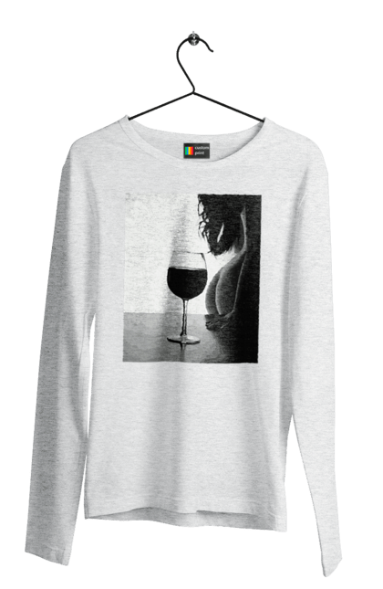 Чоловічий лонгслів з принтом "Келих вина". Вино у келиху, грація, знову п`ятниця, очікування, тіло жінки, форми жіночого тіла. 2070702