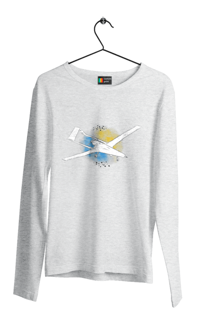 Чоловічий лонгслів з принтом "Товариш байрактар". Акварель, байрактар, небо, славаукраїні, україна. 2070702