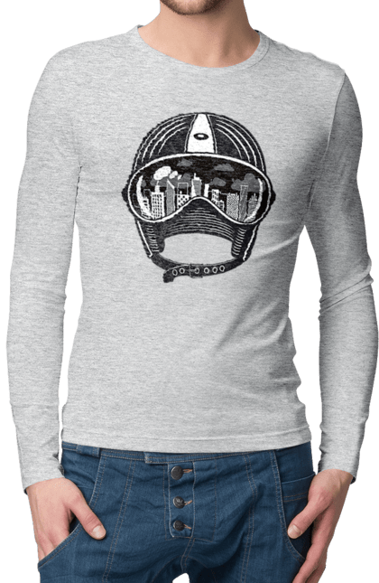Men`s longsleeve with prints Helmet And City. City, helmet, speed. 2070702