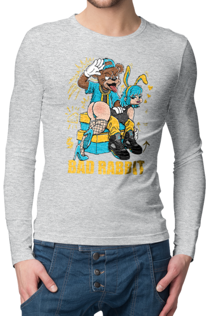 Чоловічий лонгслів з принтом "Поганий кролик". Бдсм, ведмідь, дівчина, кролик, поганий кролик, прикольна, смішна. 2070702