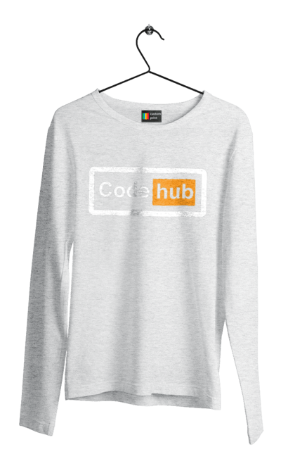 Чоловічий лонгслів з принтом "Код хаб". Айті, айтішник, для айтішника, для програміста, код хаб, подарунок айтішнику, подарунок програмісту, програміст, розробник. 2070702