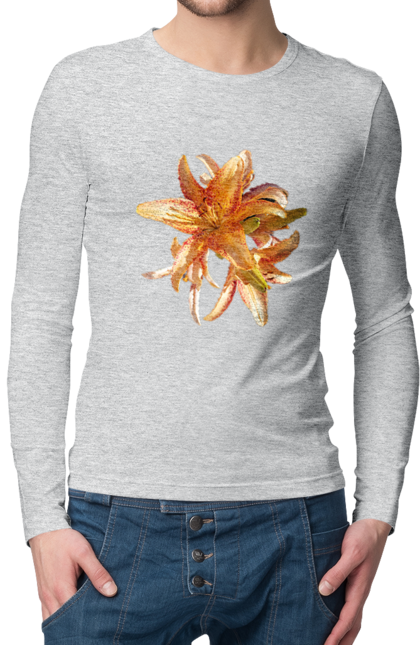 Чоловічий лонгслів з принтом "Оранжева лілія". Квітка, краса, лілія, оранжевий, помаранчевий, природа, сонячний. 2070702