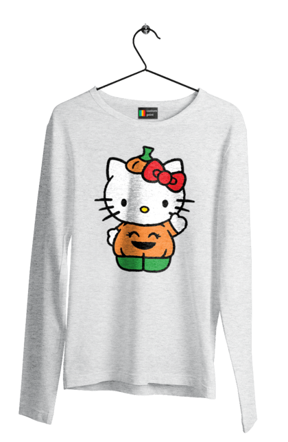 Чоловічій лонгслів з принтом "Хелло Кітті Хелловін". Halloween, hello kitty, бренд, гарбуз, кошеня, персонаж, хелло кітті, хелловін. 2070702