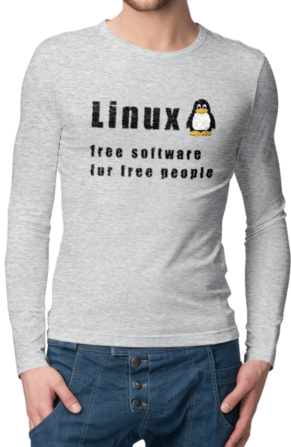 Чоловічий лонгслів з принтом "Linux Вільний Для Вільних". Linux, адміністратор, айті, айтішник, безкоштовна, безкоштовно, вільна, доступність, незалежність, операційна система, ос, пінгвін, програміст, програмне забезпечення, свобода, сервер, сисадмін, система, системний адміністратор, софт, текст, чорний. 2070702