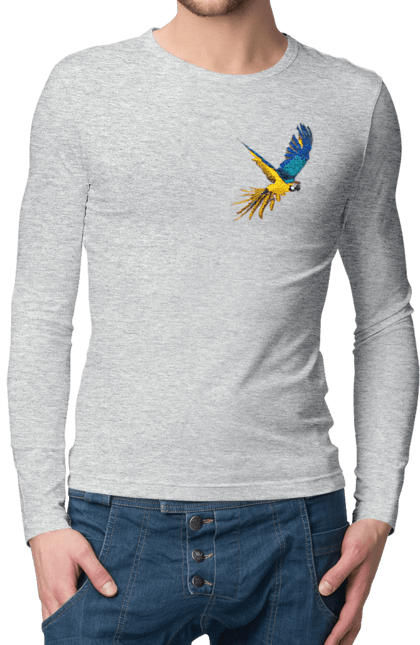 Чоловічий лонгслів з принтом "Папуга українець". Екзотика, папуга, патріот, пташка, символіка, україна. 2070702