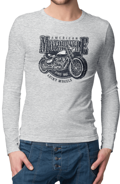 Чоловічий лонгслів з принтом "Крутий vintage мотоцикл". Америка, вінтаж, вінтажний, гарний, мотоцикл, мотоцикли, ретро, стильно, стильовий, чоловічий. 2070702