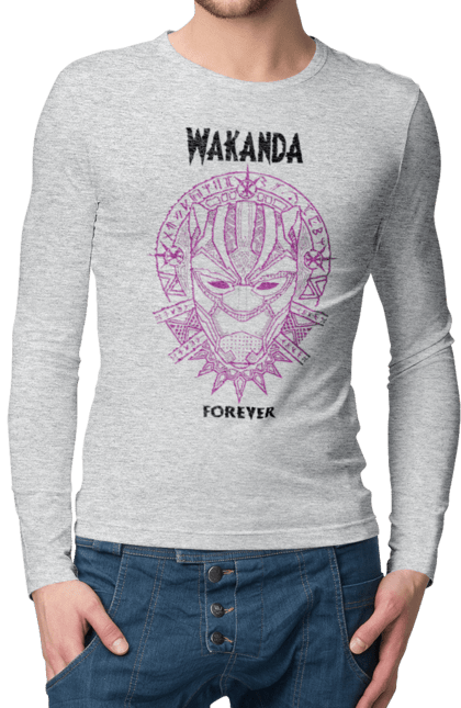 Чоловічій лонгслів з принтом "Ваканда Назавжди". Marvel, wakanda, wakanda forever, ваканда, ваканда назавжди, марвел, т`чала, чорна пантера. 2070702