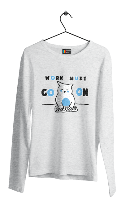 Men`s longsleeve with prints Work must go on. Cat, cats, work. 2070702