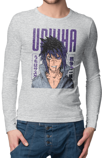 Men's longsleeve with prints Naruto Sasuke Uchiha. Anime, manga, naruto, sasuke, sasuke uchiha, team 7, team number 7, uchiha. 2070702