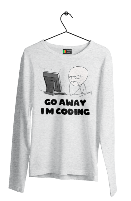Чоловічий лонгслів з принтом "Іди Я кодую". Айті, айтішник, для айтішника, для програміста, йди я кодую, майстер коду, подарунок айтішнику, подарунок програмісту, програміст, розробник. 2070702