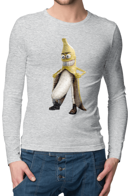 Чоловічий лонгслів з принтом "Банан". Банан, секс, смех, шутка, эксгибиционист. 2070702