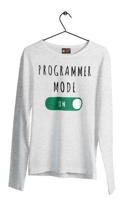 Чоловічий лонгслів з принтом "Режим програміста". Айті, айтішник, для айтішника, для програміста, подарунок айтішнику, подарунок програмісту, програміст, режим програміста, розробник. 2070702