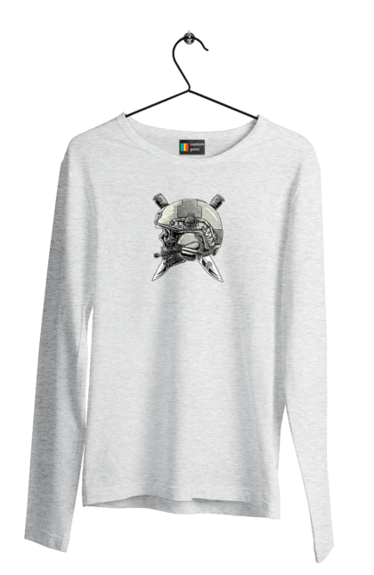 Чоловічий лонгслів з принтом "Череп пілота". Військовий, захисник, ніж, пілот, череп, шолом. 2070702