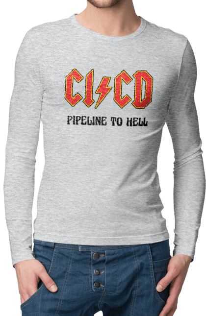 Чоловічій лонгслів з принтом "CI/CD pipeline to hell". Cicd, cicd pipeline, devops, pipeline, інженер, програмне забезпечення, програмування, розробка, розробка по. 2070702