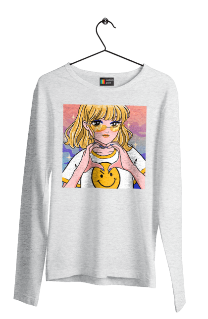 Men`s longsleeve with prints Yellow Girl. Anime, girl, smiley. 2070702