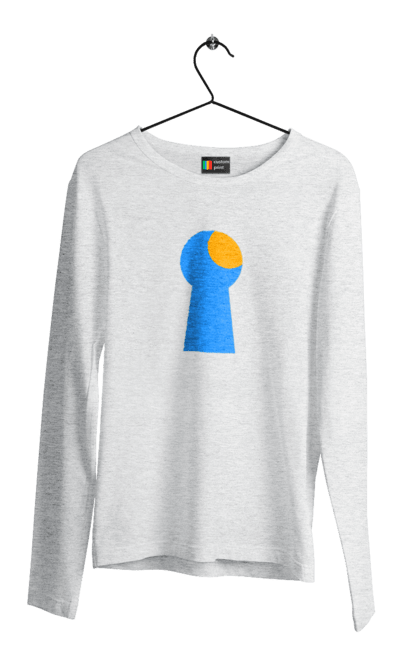 Чоловічий лонгслів з принтом "Замочная скважина". Відчини двері, двері, замок, ключ, свердловина, світло крізь, цікавість, щілина. 2070702