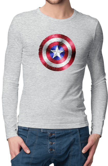 Чоловічий лонгслів з принтом "Щит". Капітан америка, комікси, марвел, месники, мультики, супергерої. 2070702