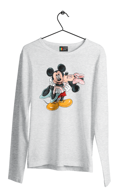 Men's longsleeve with prints Mickey Mouse and Minnie Mouse. Cartoon, disney, mickey, mickey mouse, minnie mouse. 2070702