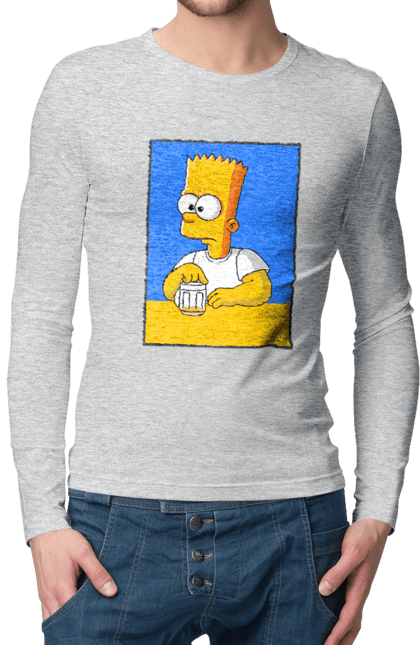 Men`s longsleeve with prints Bart is a beer lover. Bart, bart simpson, cartoon characters, cartoons, simpsons, ukrainian flag. 2070702