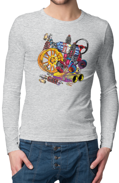 Чоловічий лонгслів з принтом "Автозапчастини". Автозапчастини, гонка, драгрейсинг, драйв, машина, стрітрейсинг. 2070702