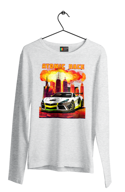 Men`s longsleeve with prints Atomic race. Atomic race, automobile, car, race, racing cars, sport car, sports car. 2070702