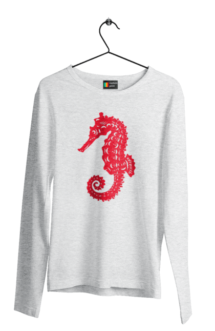 Men`s longsleeve with prints Sea Horse. Flowers, sea, sea dwellers, sea horse, summer, summer vacation, vacation. 2070702