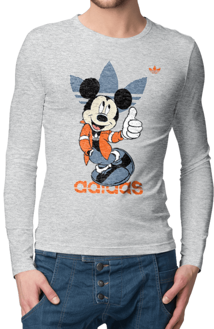 Мужской лонгслив с принтом Adidas Микки Маус. Adidas, mickey mouse, адидас, дисней, микки, микки маус, мультфильм. 2070702