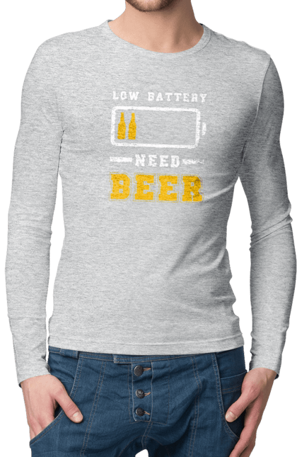 Men`s longsleeve with prints Low battery need beer. Alcohol, beer, brutals, funy prints, mans, summer. 2070702