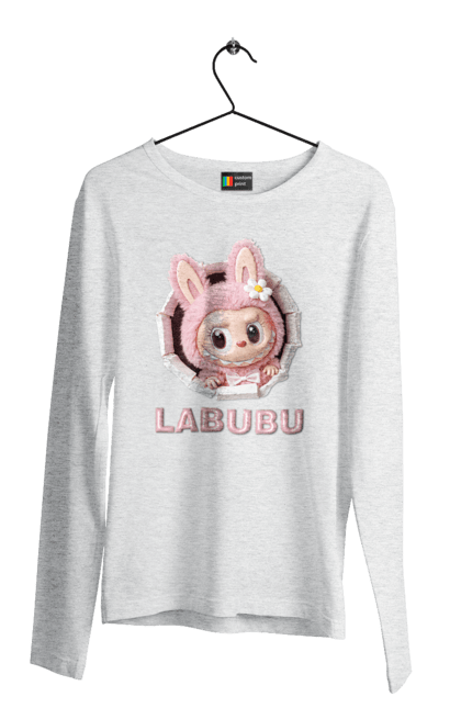 Чоловічий лонгслів з принтом "Лабубу". Іграшка лабубу, лабубу, лабубу кока кола, мерч лабубу, мила, рожева лабубу, смішна лабубу. 2070702