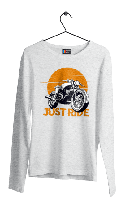 Чоловічий лонгслів з принтом "Мотоцикл, Просто Їдь". Дорога, їзда, мотоцикл. 2070702