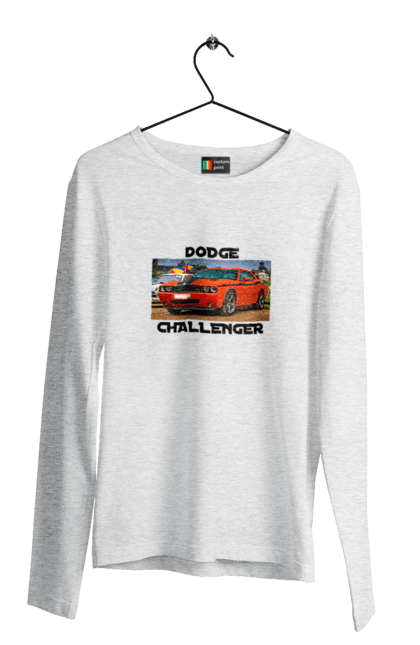 Чоловічий лонгслів з принтом "Додж челенджер". Авто, автомобіль, американська легенда, додж челенджер, класичне авто, культовий автомобіль, масл кар, потужний автомобіль. 2070702