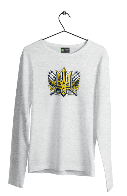 Men`s longsleeve with prints Symbols of Ukraine. Emblem, patriotic images, symbolics, trident, ukraine. 2070702