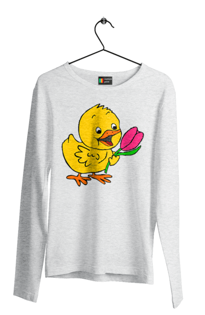 Men`s longsleeve with prints Chicken With A Tulip. Chick, tulip. 2070702