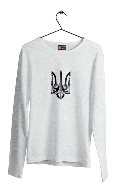 Чоловічий лонгслів з принтом "Герб України". Аграрії, арестович, війна, все, герб україни, герої, зелений, зупиніть війну, иди нахуй, кім, мир, мрія, ні війні, орда, орки, примара києва, птн пнх, путін хуйло, російський військовий корабель, слава україні, україна, чорнобаївка. 2070702