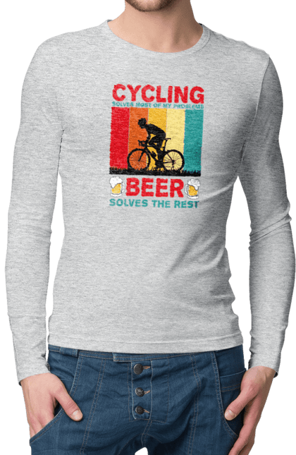 Men`s longsleeve with prints Cycling Beer. Alcohol, beer, bike, brutal, for athletes, fun, men`s, sport, summer. 2070702