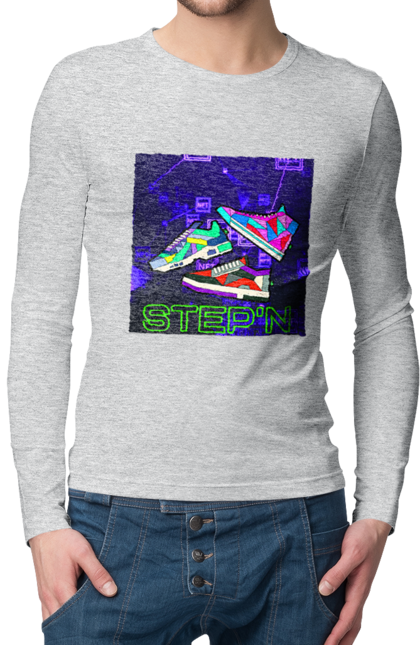 Men`s longsleeve with prints Step`n. Crypt, cryptocurrencies, nft, nft sneakers, solana, stepn, virtual crosses. 2070702